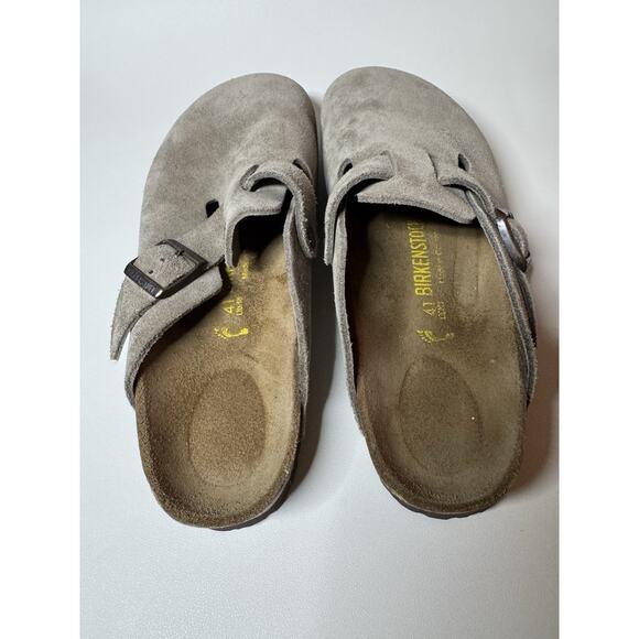 Birkenstock Boston Clogs Taupe Suede Leather Unisex Men 8 Women 10 Size 41 - Picture 2 of 13
